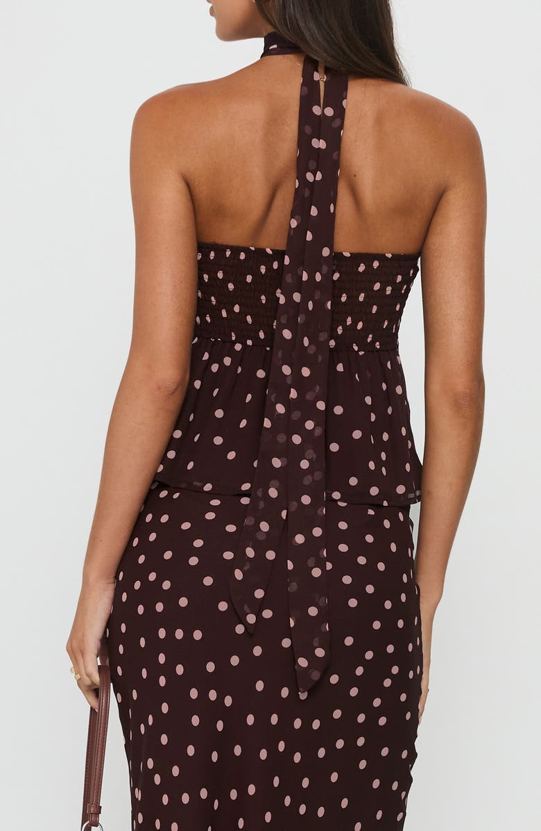 Princess Polly Sydni Scarf Detail Strapless Top, Alternate, color, Chocolate / Pink Polka