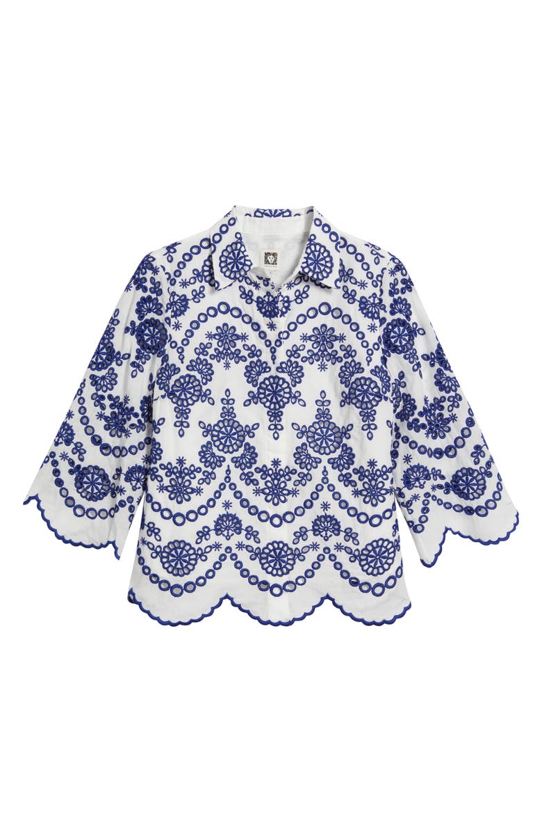 Anne Klein Embroidered Scallop Hem Shirt, Alternate, color, 