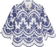 Anne Klein Embroidered Scallop Hem Shirt