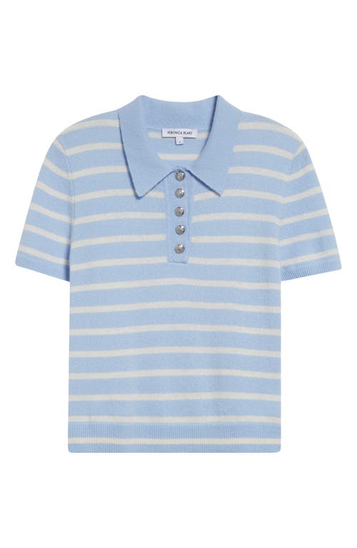 Veronica Beard Brandt Stripe Cashmere Polo Sweater In Bluebell Ivory
