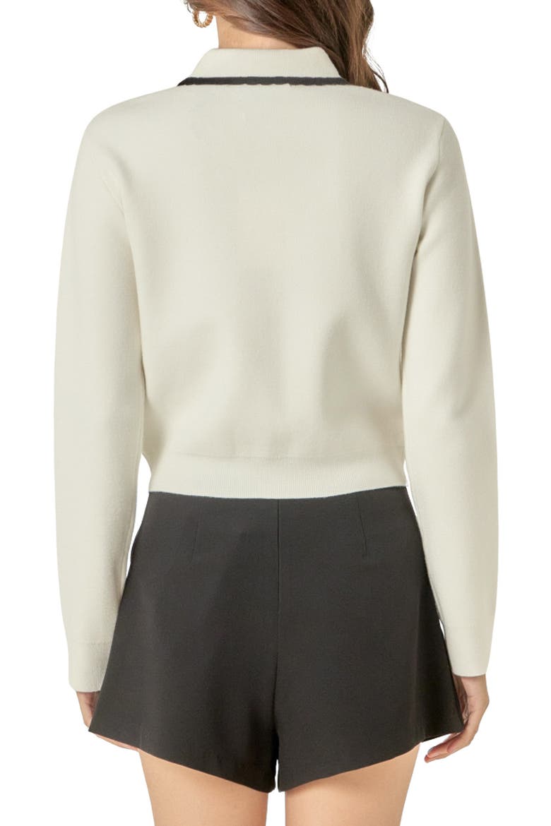Scallop Trim Cardigan, Alternate, color, OFF WHITE/ BLACK