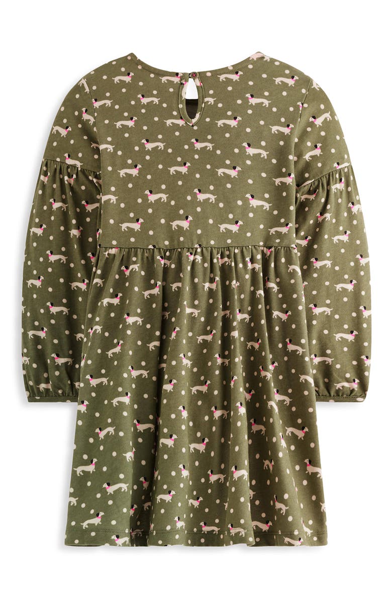 Kids' Blouson Sleeve Twirly Dress, Alternate, color, GREEN SAUSAGE DOGS