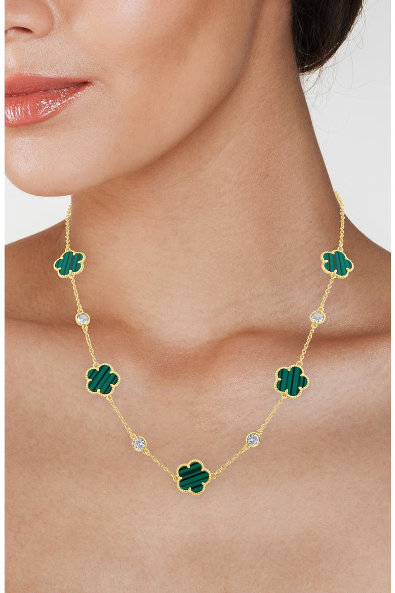 Clover Station Necklace, Alternate, color, GREEN/ GOLD
