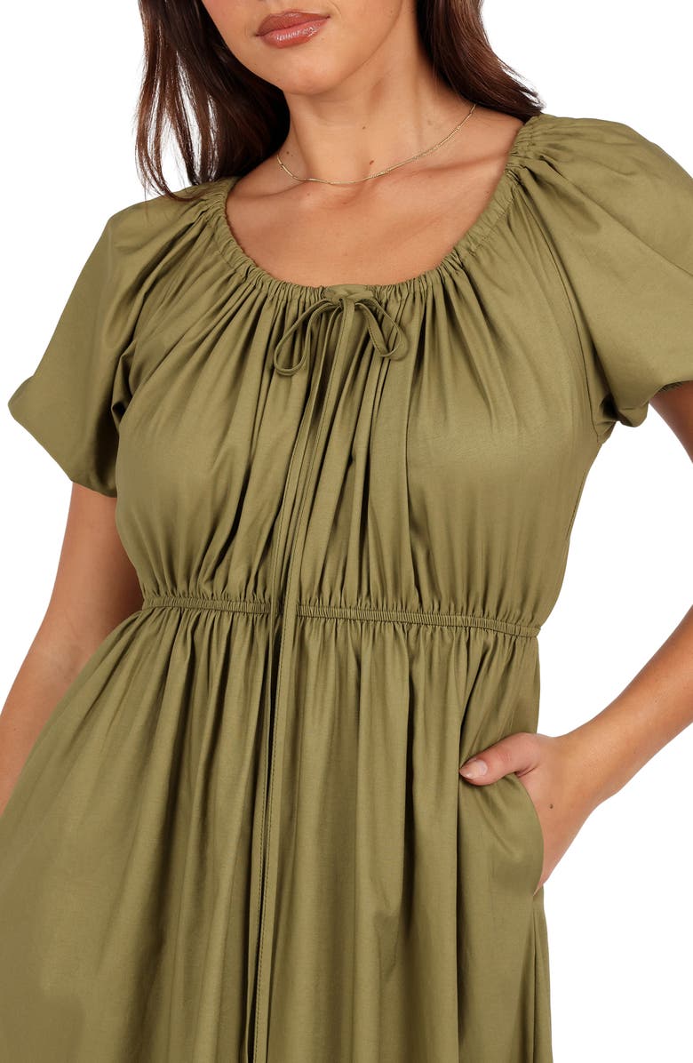 Petal & Pup Juliana Puff Sleeve Cotton Maxi Dress, Alternate, color, Olive