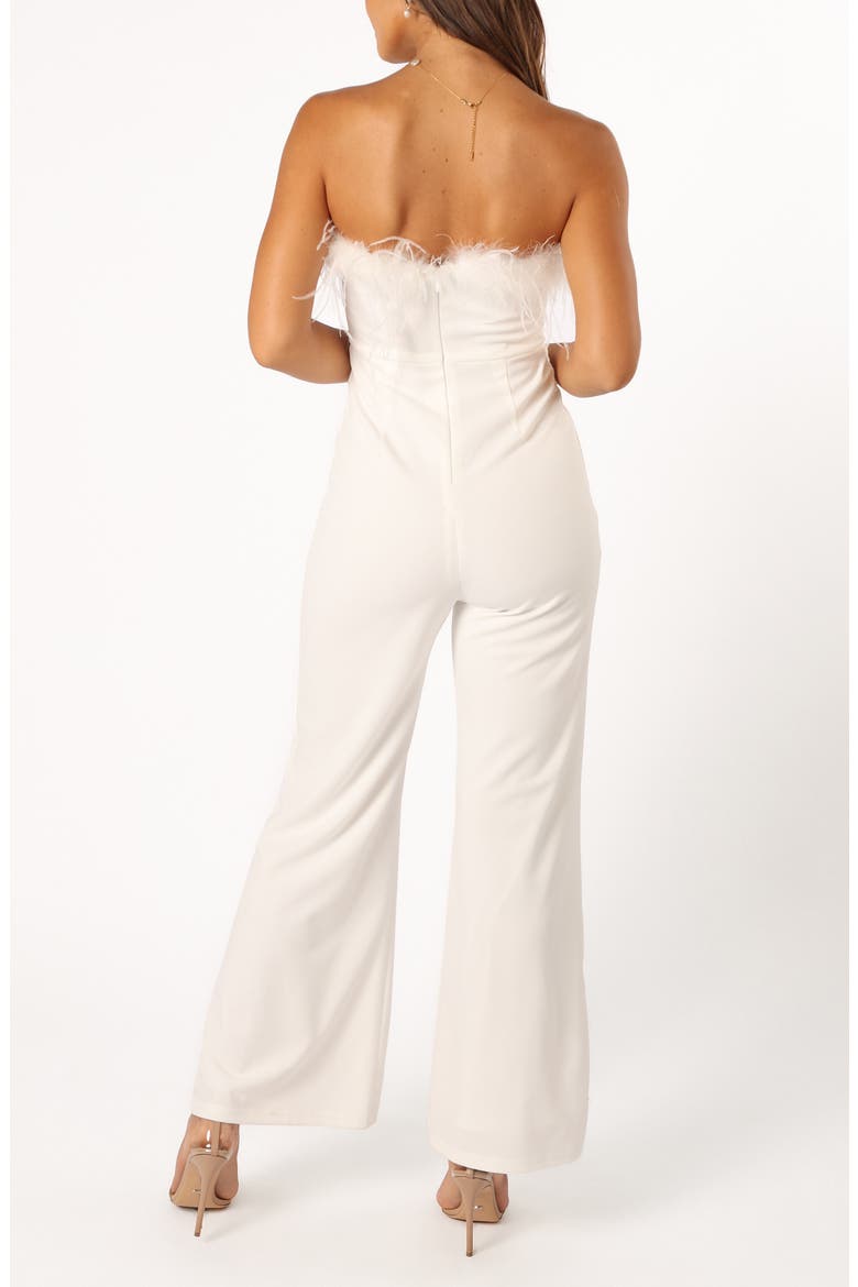 Louise Feather Trim Strapless Jumpsuit, Alternate, color, WHITE
