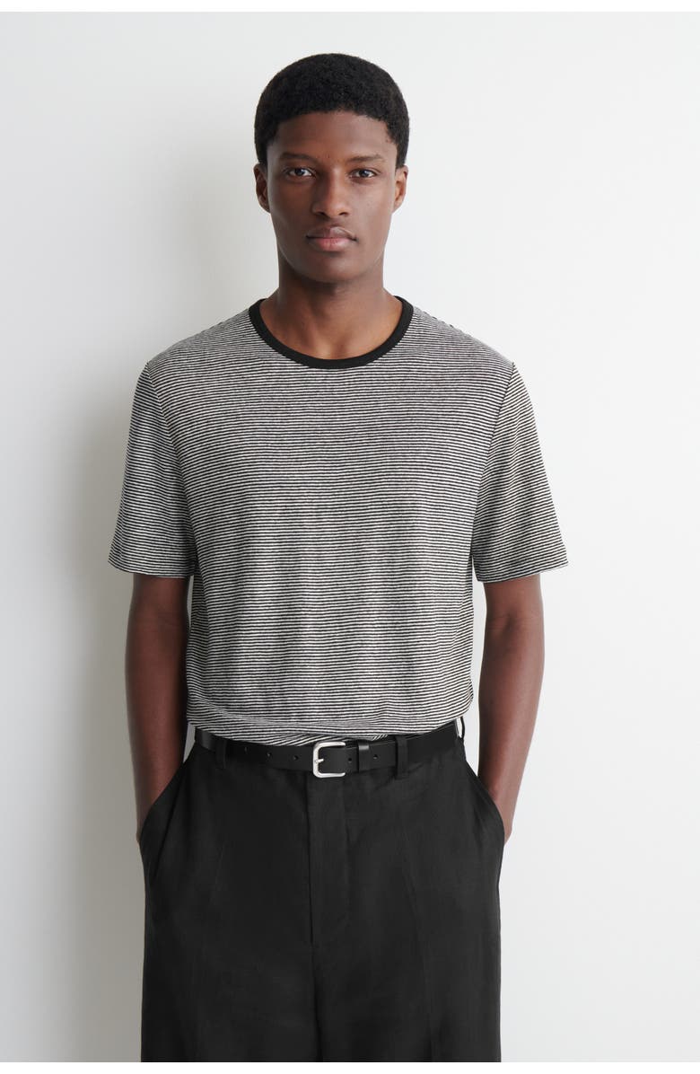 COS Linen-jersey T-shirt, Main, color, Black / Striped