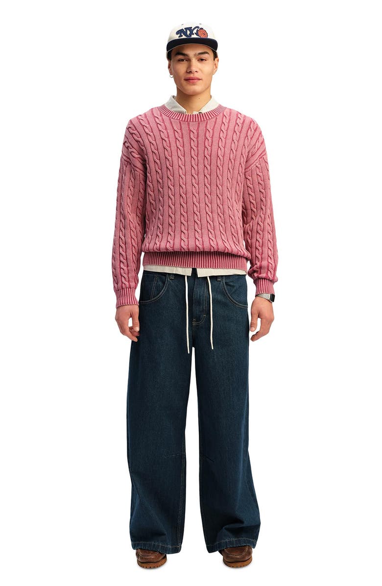 Cotton On Men
s Washed Box Fit Crew Knit, Alternate, color, Washed Berry Cable