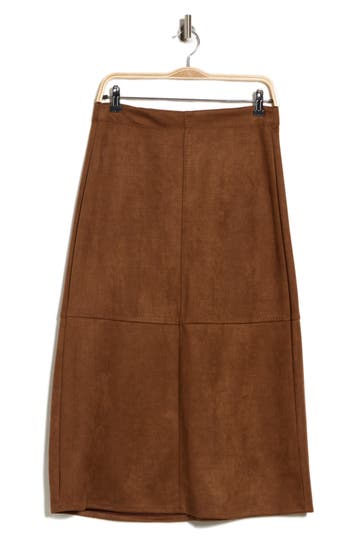 Max Studio Faux Suede A-line Midi Skirt In Saddle