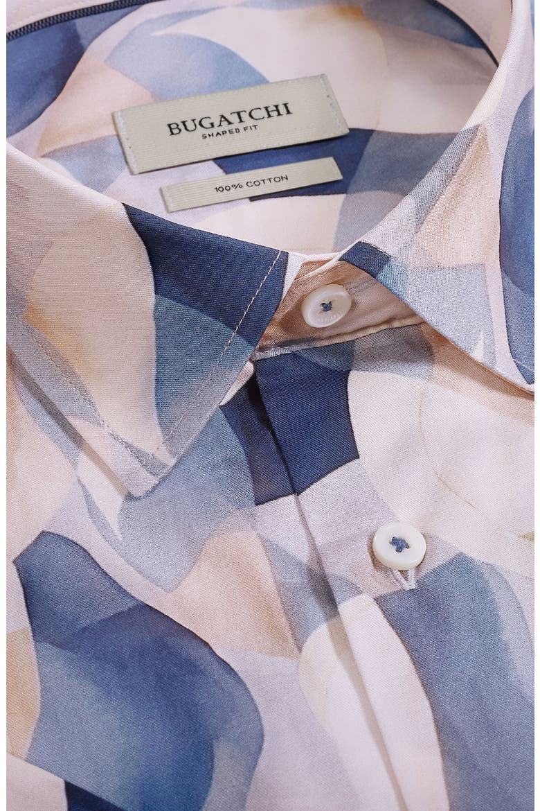 Vero Shaped Fit Abstract Print Short Sleeve Stretch Cotton Button-Up Shirt, Alternate, color, COBALT