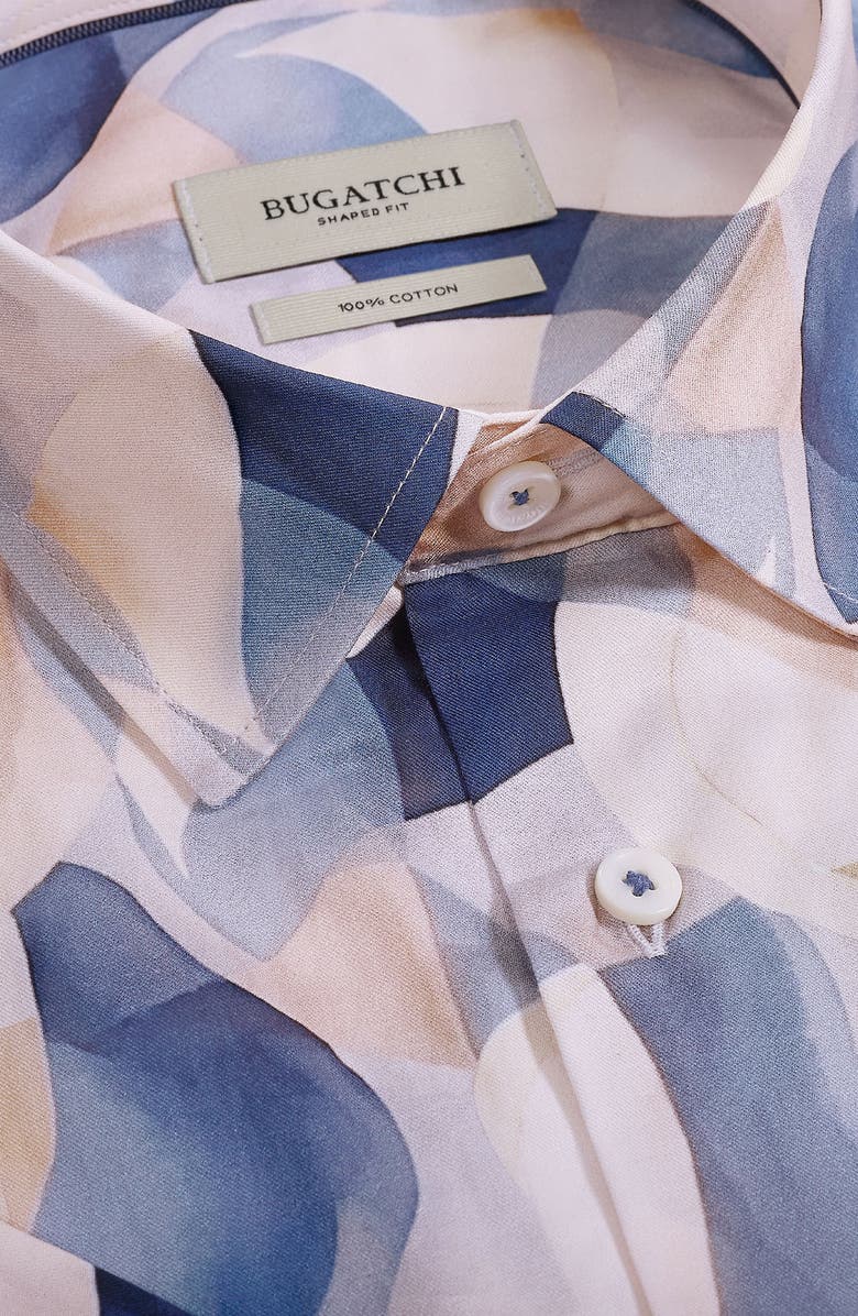 Bugatchi Vero Shaped Fit Abstract Print Short Sleeve Stretch Cotton Button-Up Shirt, Alternate, color, Cobalt