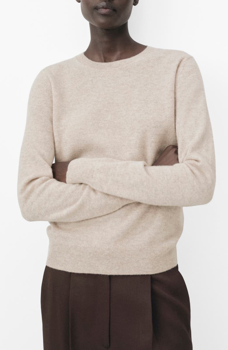 MANGO Selection Crewneck Cashmere Sweater, Main, color, Light Beige/ Pastel Grey