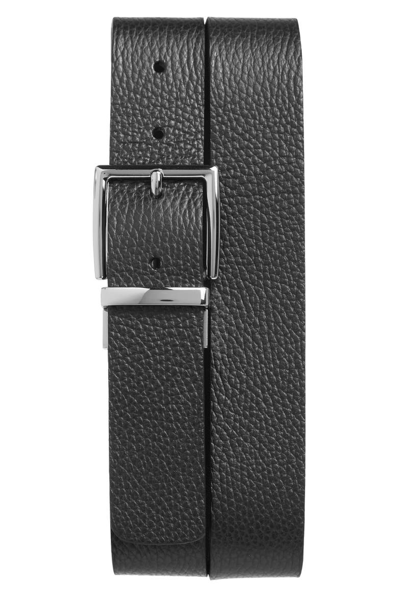 Pebble Leather Belt, Main, color, BLACK/ PALLADIUM