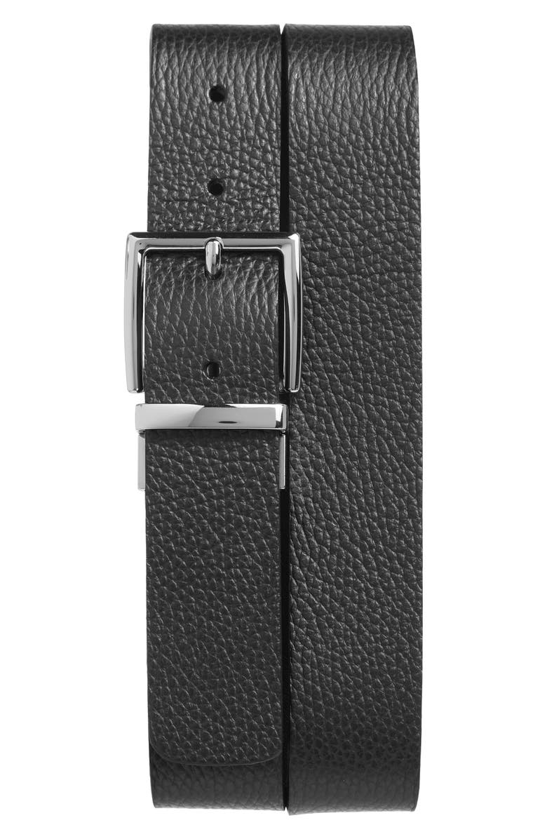 Vince Pebble Leather Belt, Main, color, Black/ Palladium