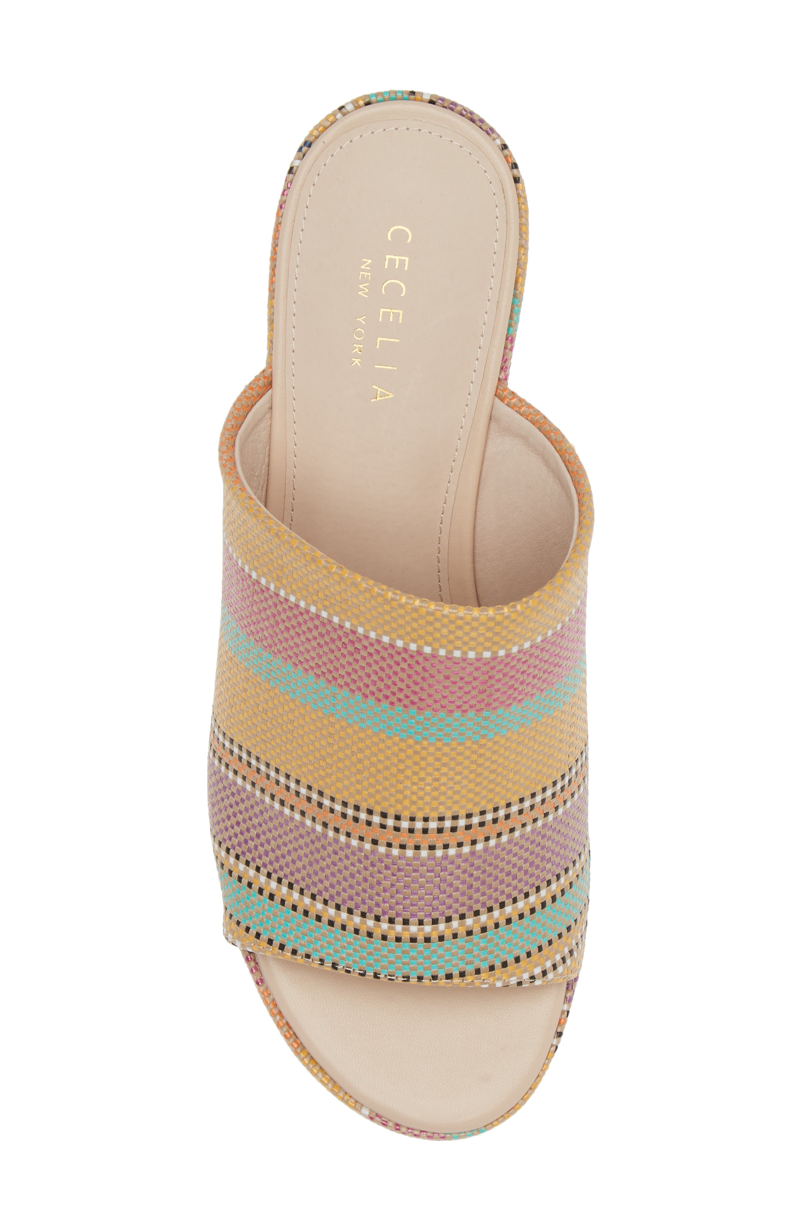 Cecelia New York Frost Wedge Slide Sandal, Alternate, color, Beige Multi Raffia