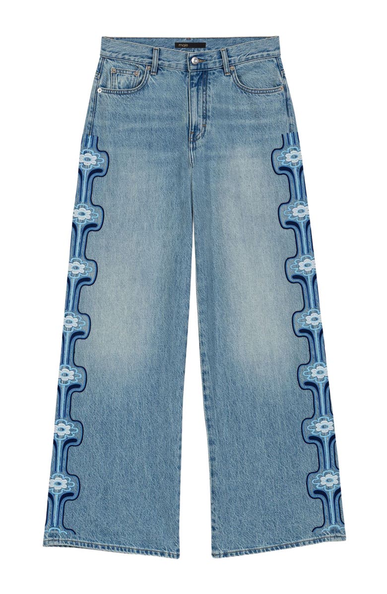 maje Floral embroidered wide-leg jeans, Alternate, color, Blue
