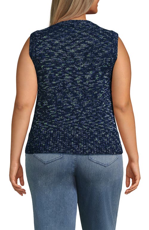 LANDS' END LANDS' END COTTON TWEED TEXTURED CREWNECK VEST SWEATER