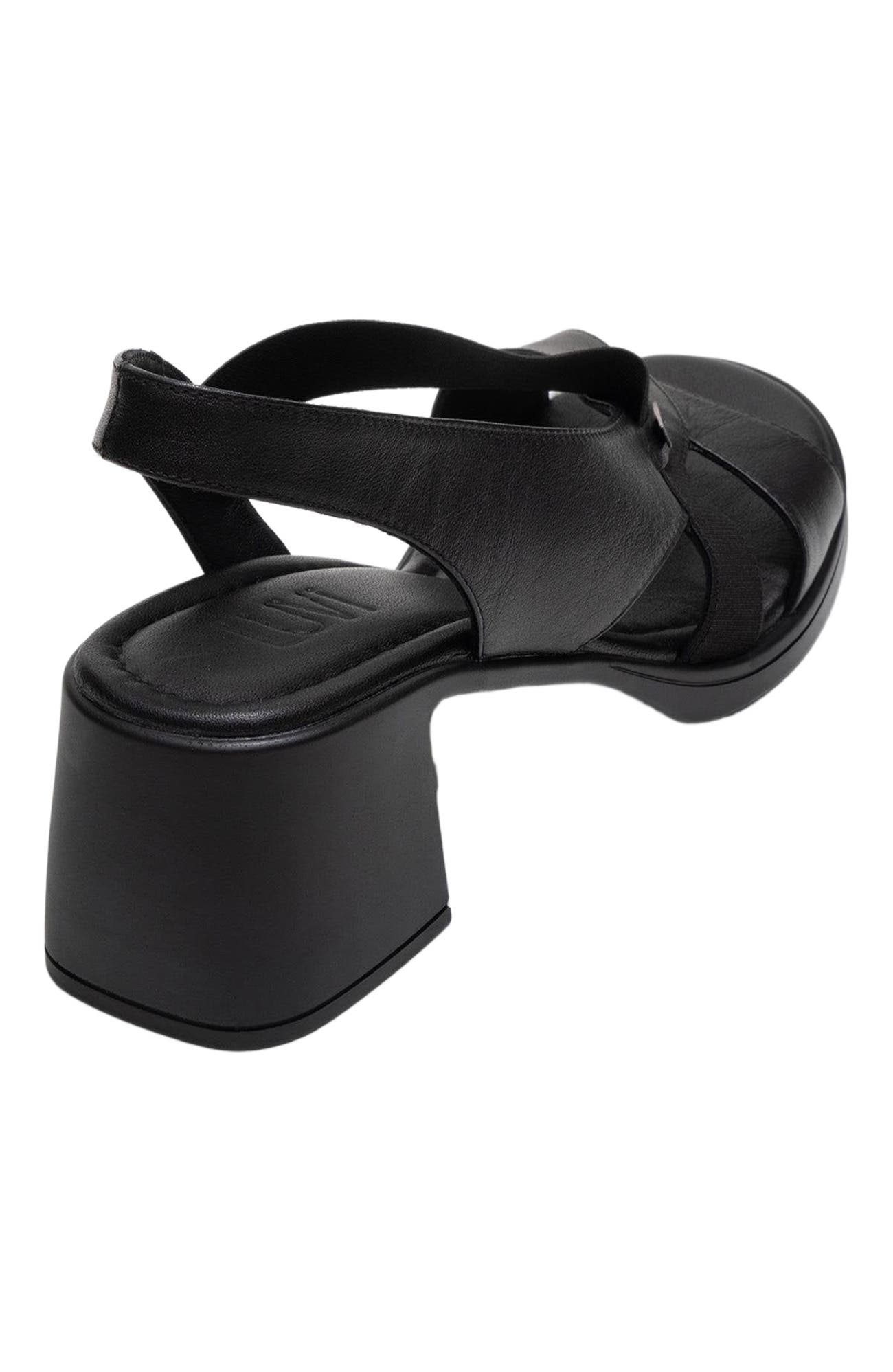 Forever & Always Shoes Crina Elasticated Leather Chunky Heel Sandal, Alternate, color, Black Leather