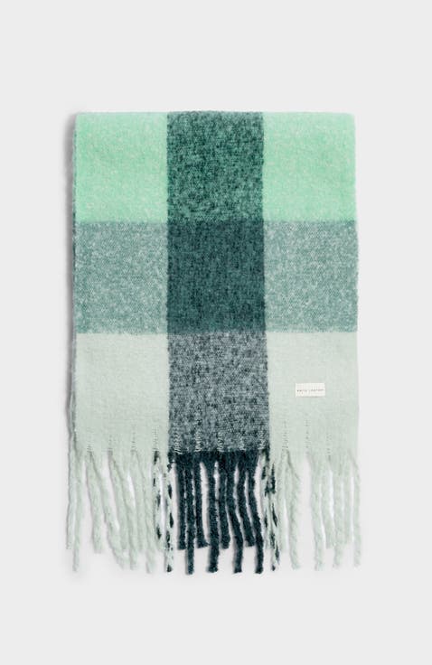 Recycled Checked Tassel Scarf