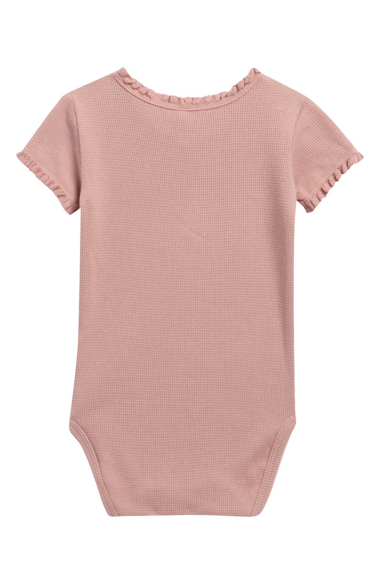QUINCY MAE Ruffle Organic Cotton Waffle Bodysuit, Alternate, color, Mauve