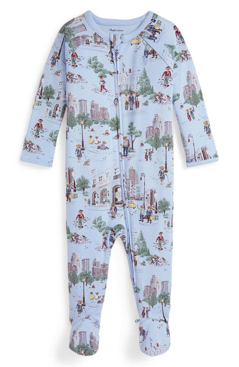 Bear Print Cotton Zip Footie (Baby)