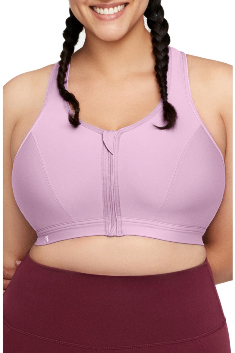 Full Figure Zip-Up Sports Bra, Main, color, LAVENDER