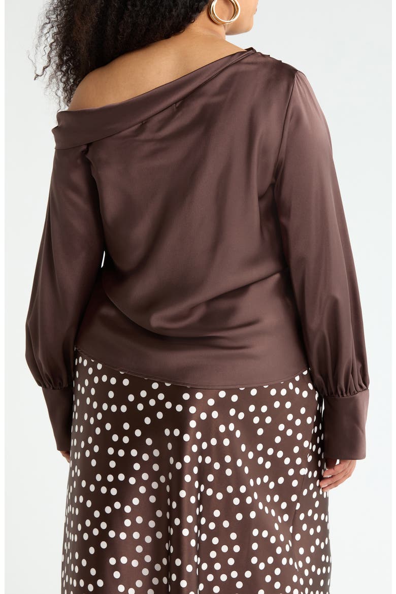 Drop Shoulder Satin Top, Alternate, color, BROWN