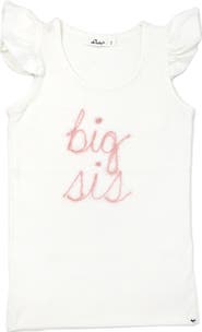 oh baby! "big sis" Pink Embroidered Cotton Baby Rib Flutter Sleeve Tank