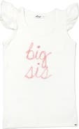 oh baby! "big sis" Pink Embroidered Cotton Baby Rib Flutter Sleeve Tank