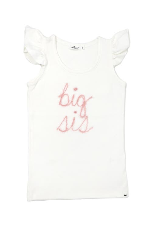 OH BABY OH BABY! "BIG SIS" PINK EMBROIDERED COTTON BABY RIB FLUTTER SLEEVE TANK 