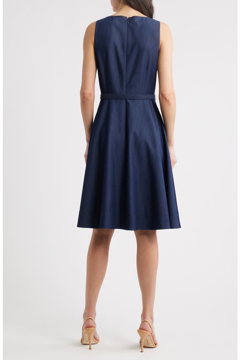 Sleeveless Belted Fit & Flare Dress, Alternate, color, DENIM