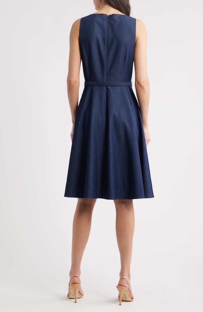 Tahari ASL Sleeveless Belted Fit & Flare Dress, Alternate, color, Denim