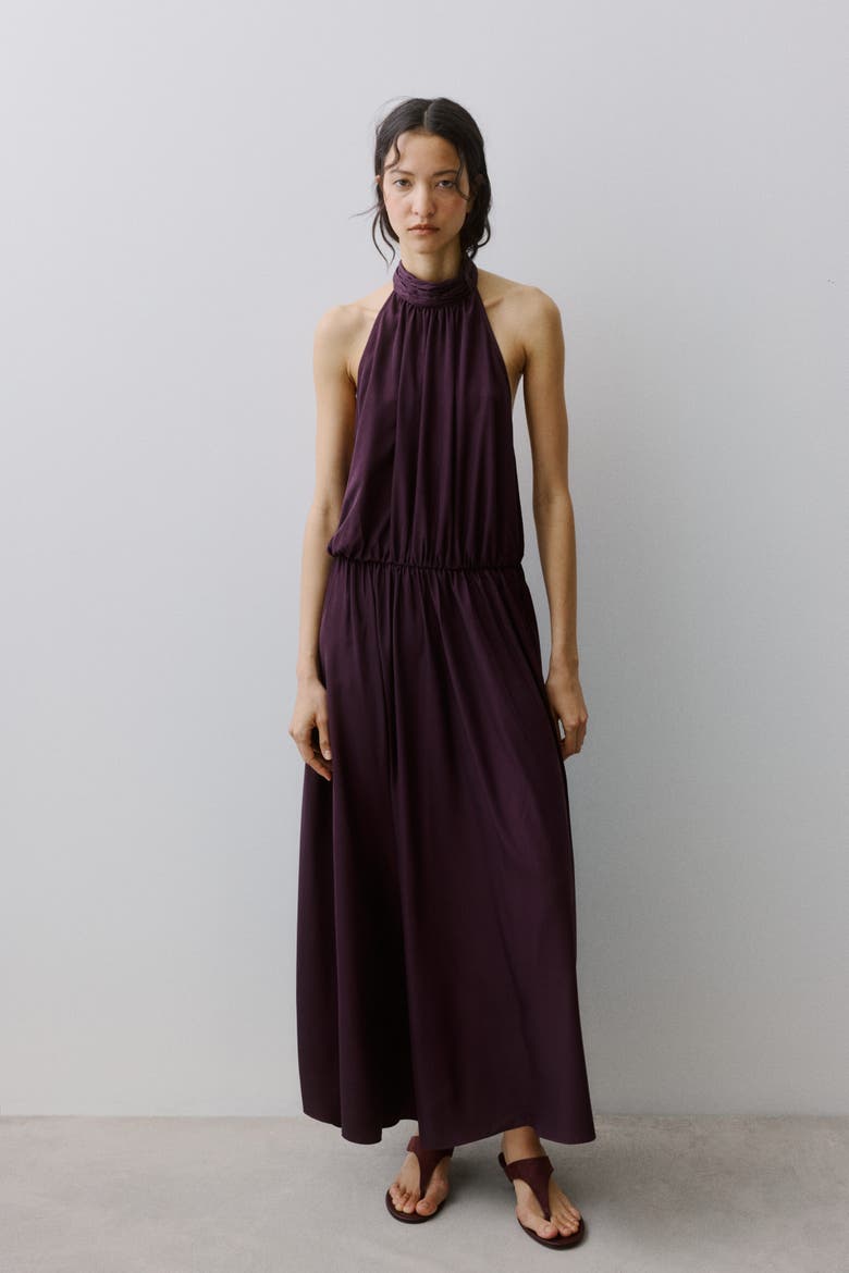 Long Halterneck Dress, Alternate, color, Dark purple