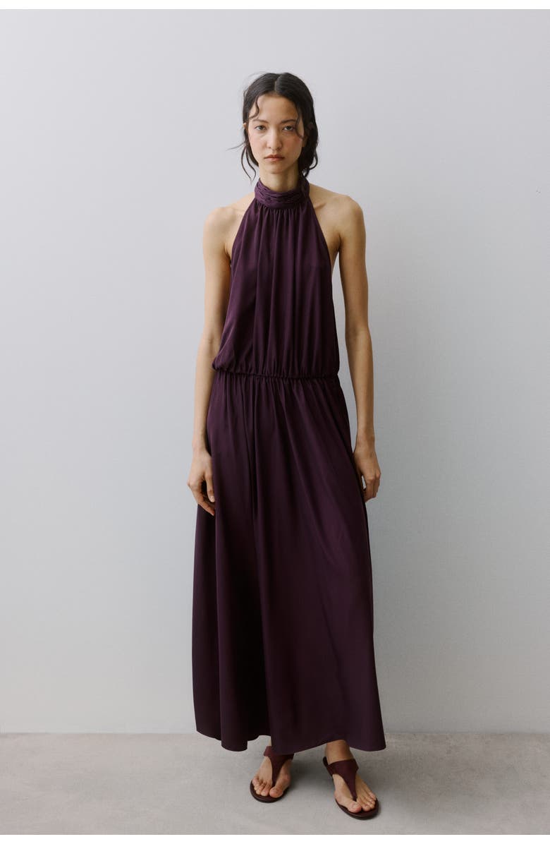 H&M Long Halterneck Dress, Alternate, color, Dark Purple