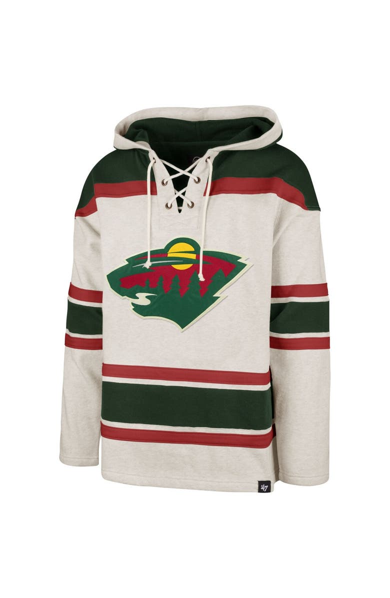 '47 Men's '47 Oatmeal Minnesota Wild Rockaway Lacer Pullover Hoodie, Alternate, color,