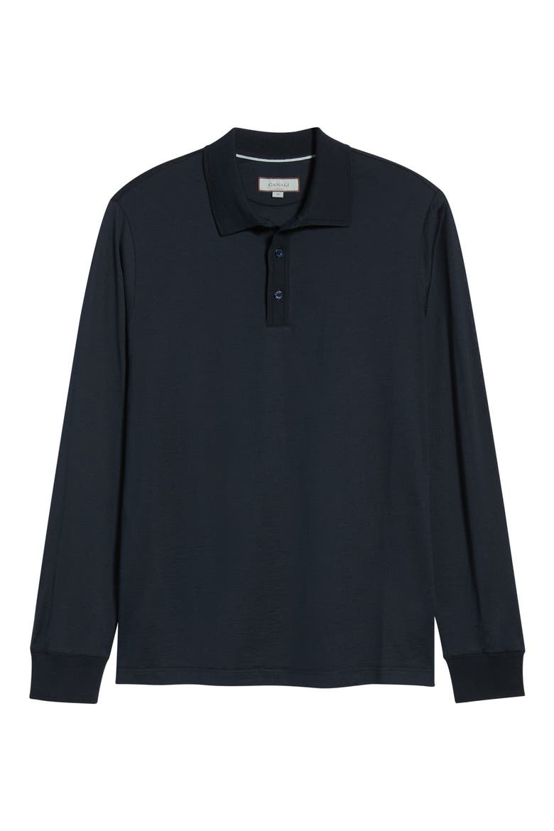 Silk & Cotton Long Sleeve Polo, Alternate, color, NAVY