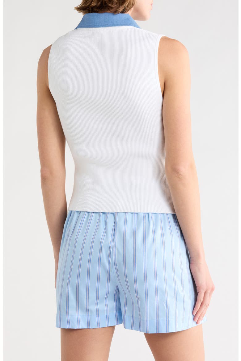 Sleeveless Contrast Collar Polo, Alternate, color, WHITE W/ DENIM PLACKET A/ S