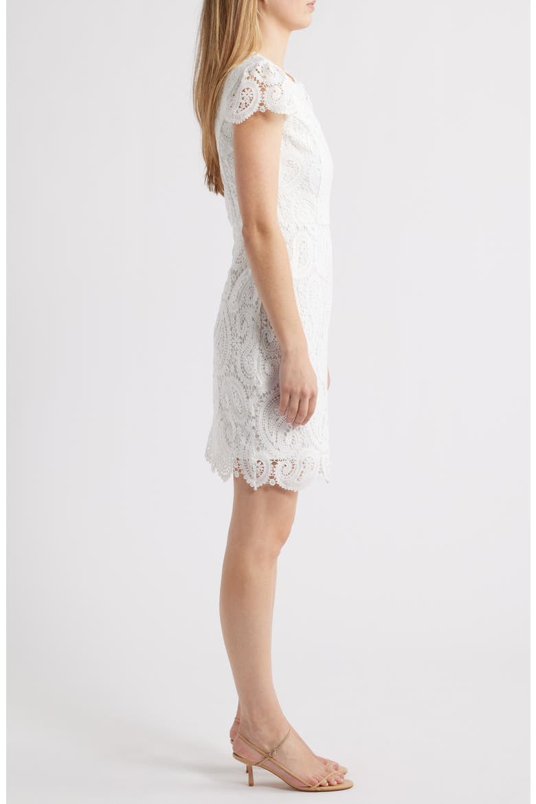 Paisley Lace Cap Sleeve Sheath Dress, Alternate, color, WHITE