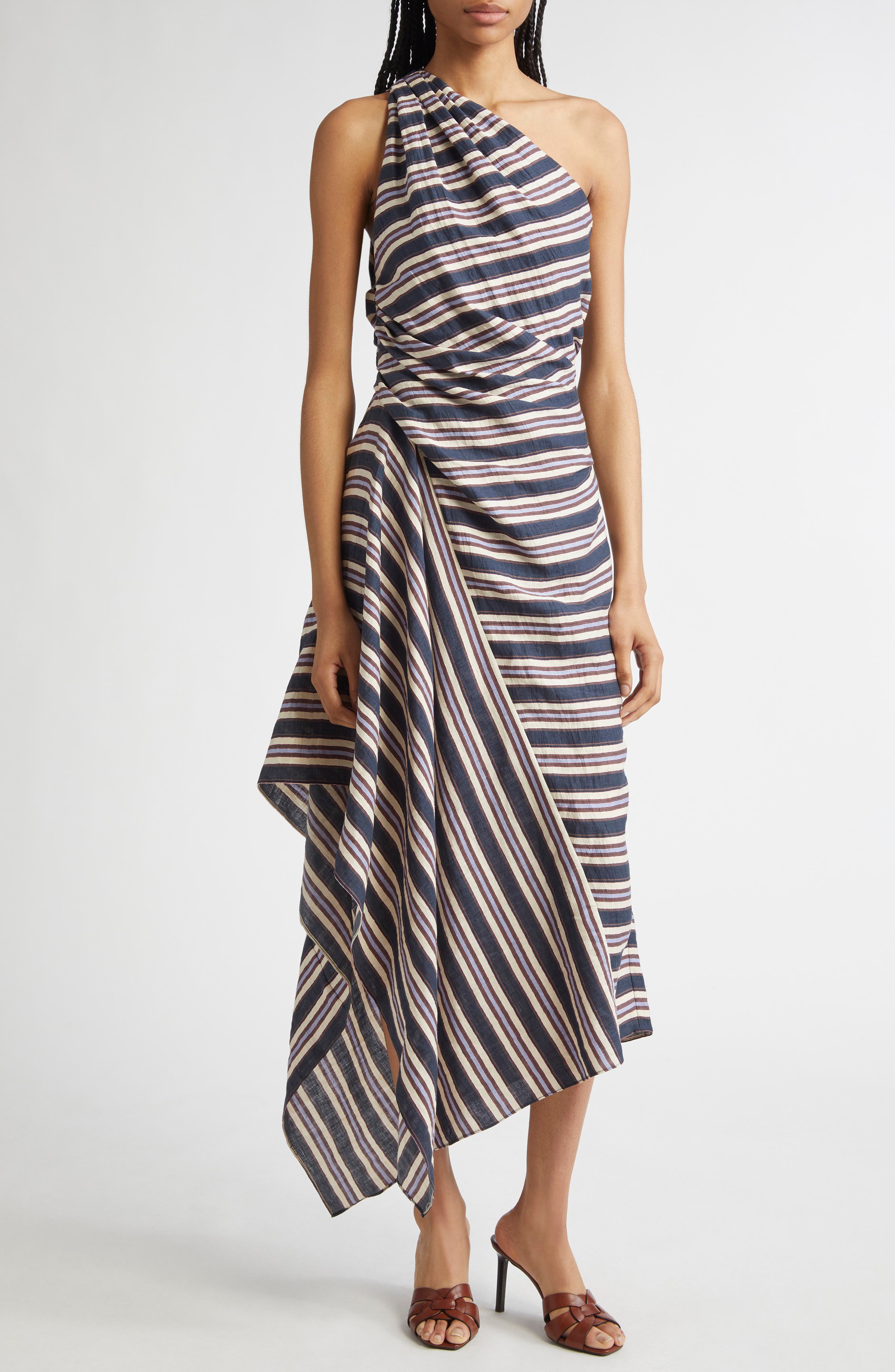 A.L.C. Lyn Stripe One-Shoulder Linen Blend Sundress