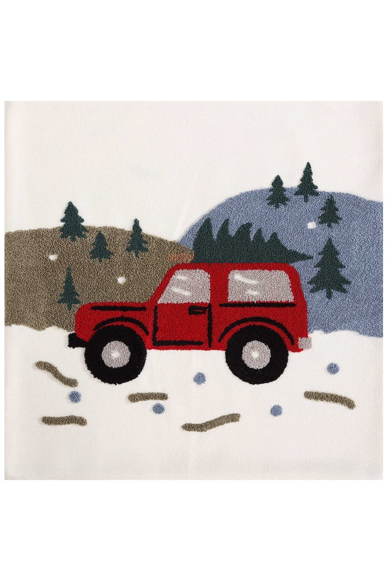 Holiday Truck Tree Cotton Decorative Pillow, Alternate, color, COCONUT/ BLUE/ RED