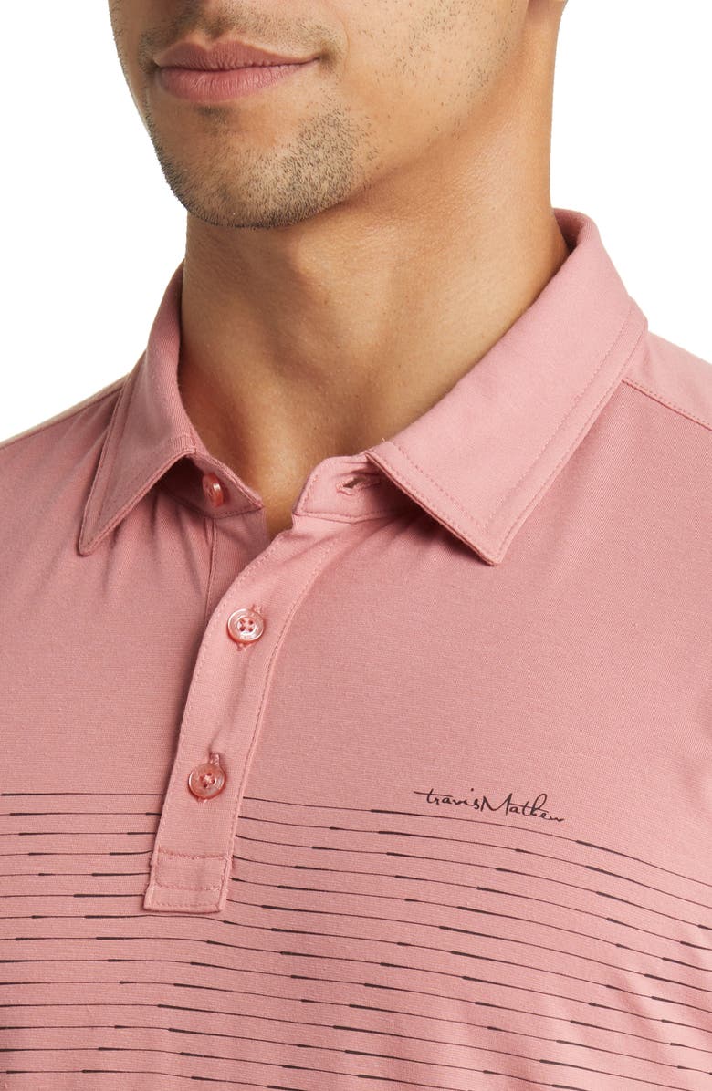 TravisMathew Relocation Stripe Stretch Polo, Alternate, color, Dusty Rose