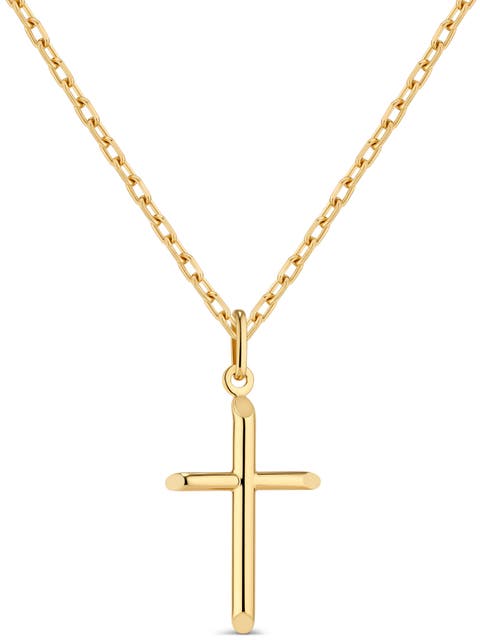 Cross Tube Pendant with Cable Chain Necklace in 14K Gold
