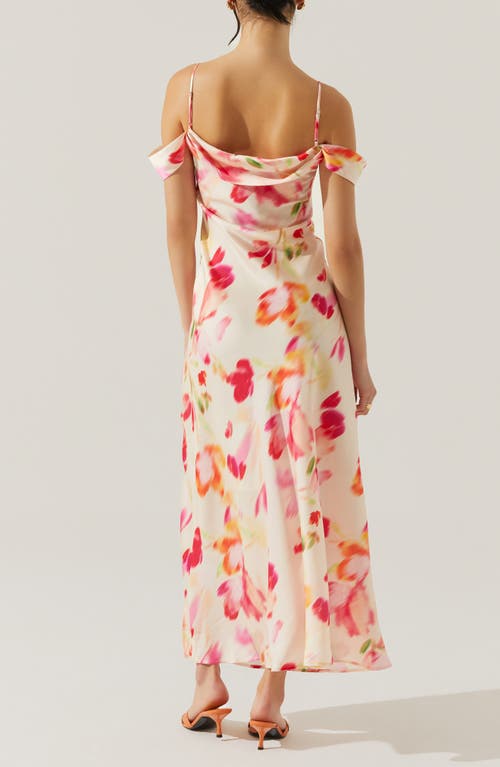 Astr The Label Kitura Abstact Print Cold Shoulder Dress In Pink Watercolor
