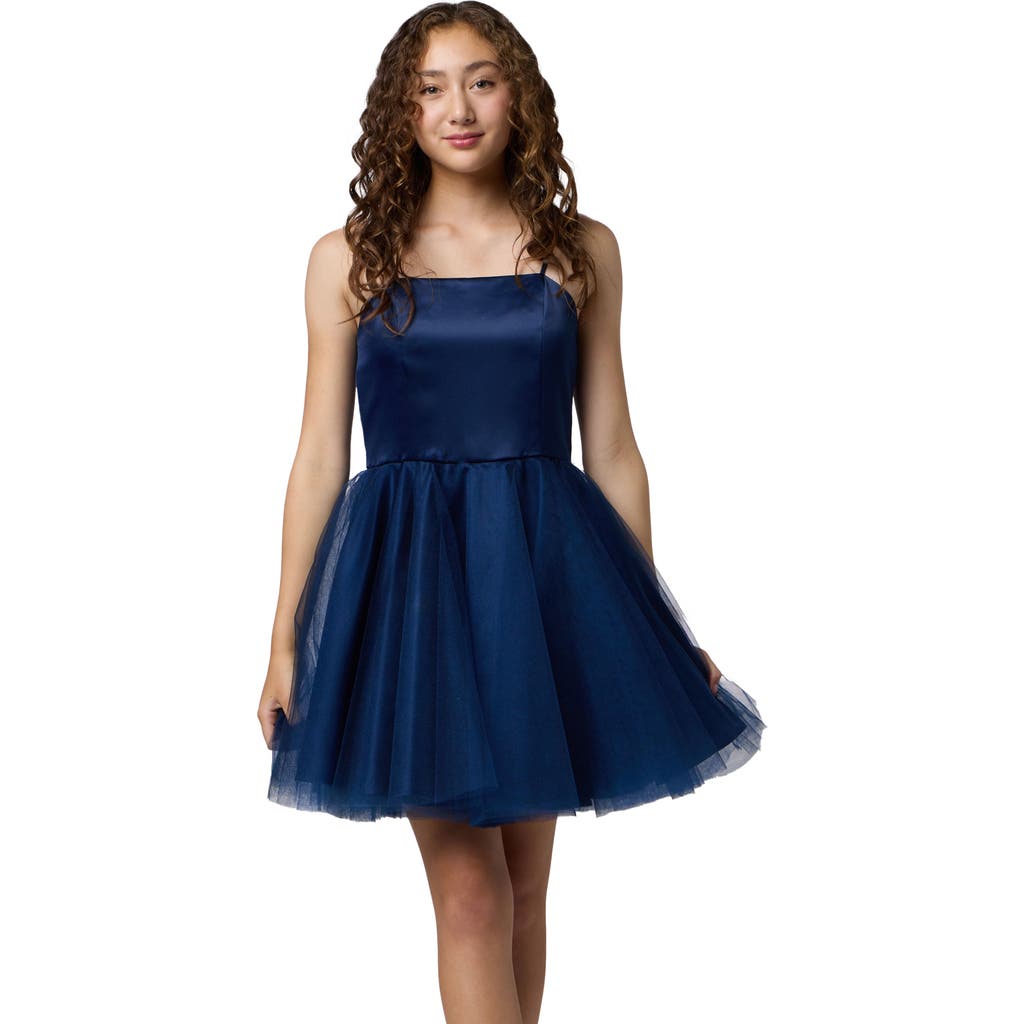 Un Deux Trois Satin And Tulle Party Dress In Blue