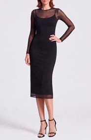 BY DESIGN Tara Mesh Long Sleeve Midi Dress