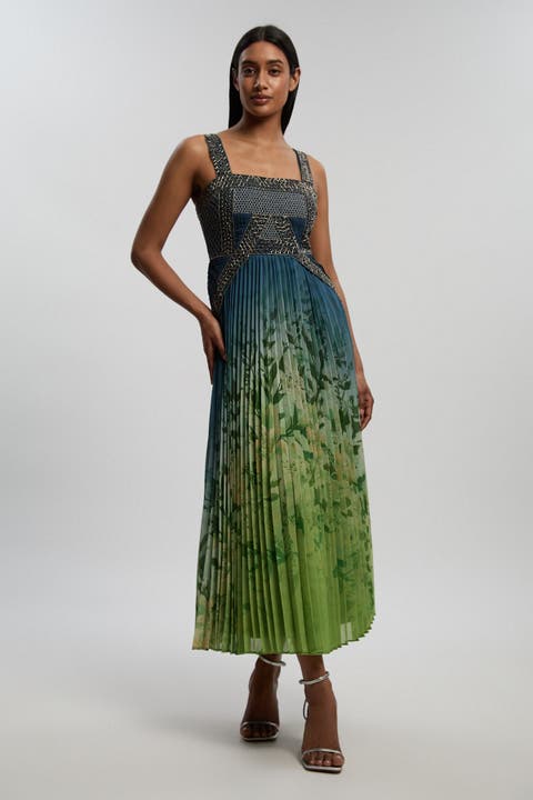 Embellished Pleated Maxi Dress