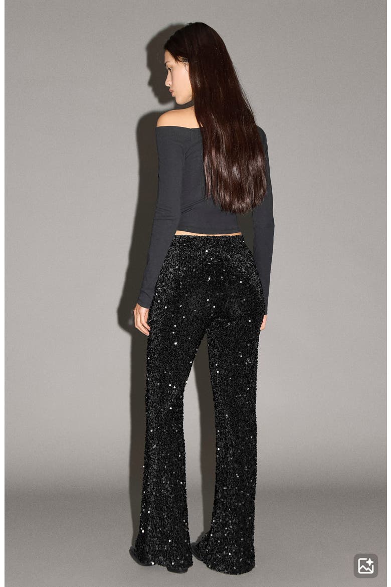 Sequin Flare Jeans, Alternate, color, BLACK
