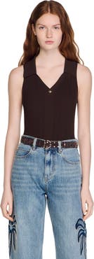 SANDRO Ribbed knit polo bodysuit