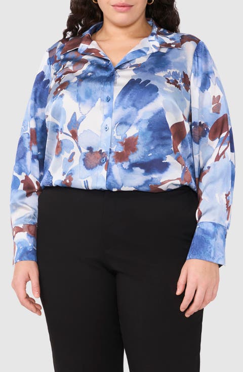 Print Button-Up Shirt (Plus)