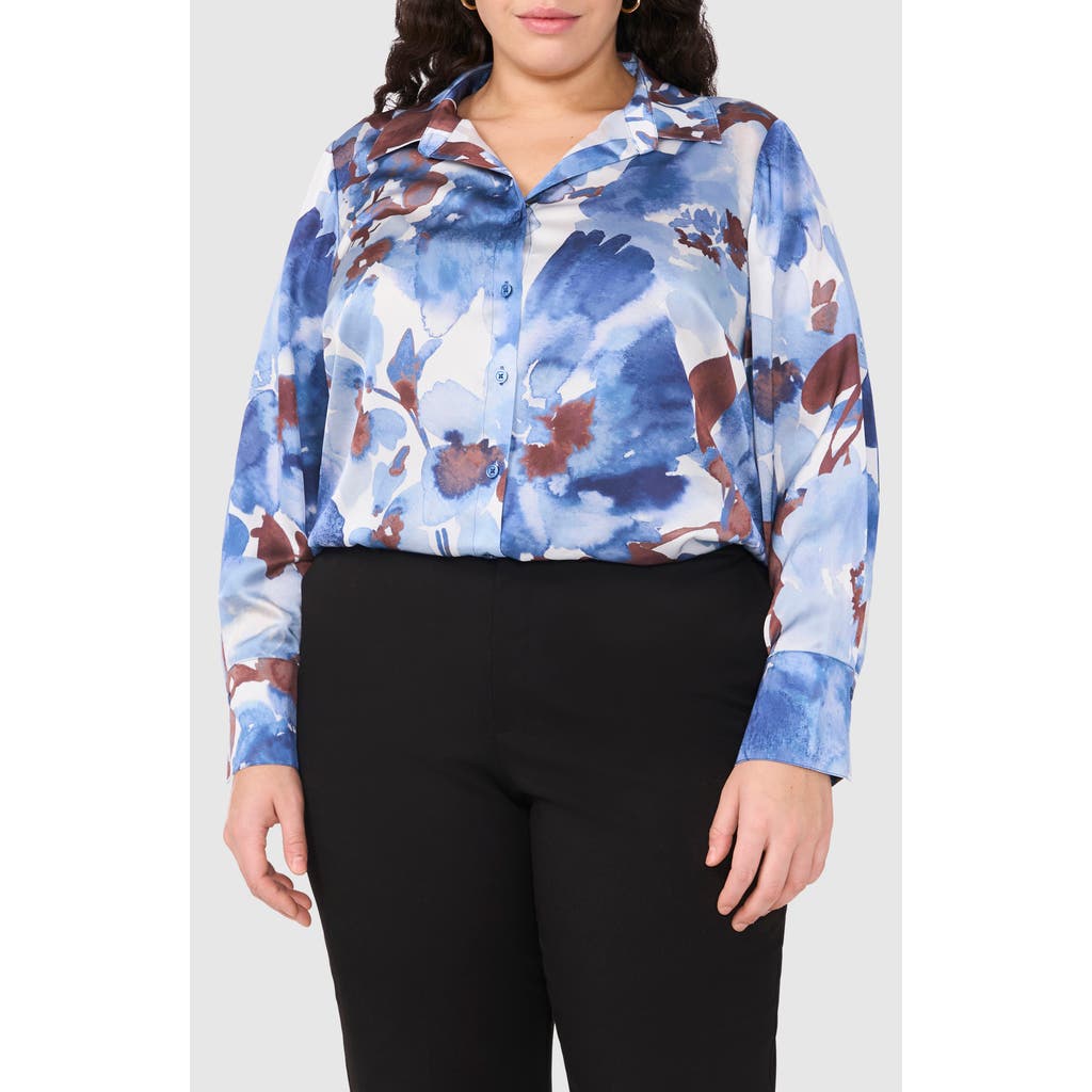 Halogenr Halogen(r) Print Button-up Shirt In Blue Fog
