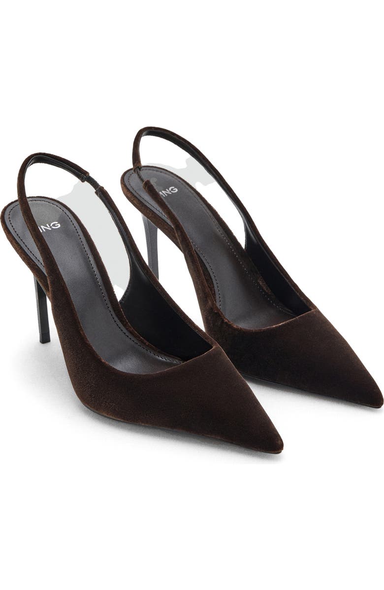 MANGO Mica Pointed Toe Slingback Pump, Main, color, Chocolate